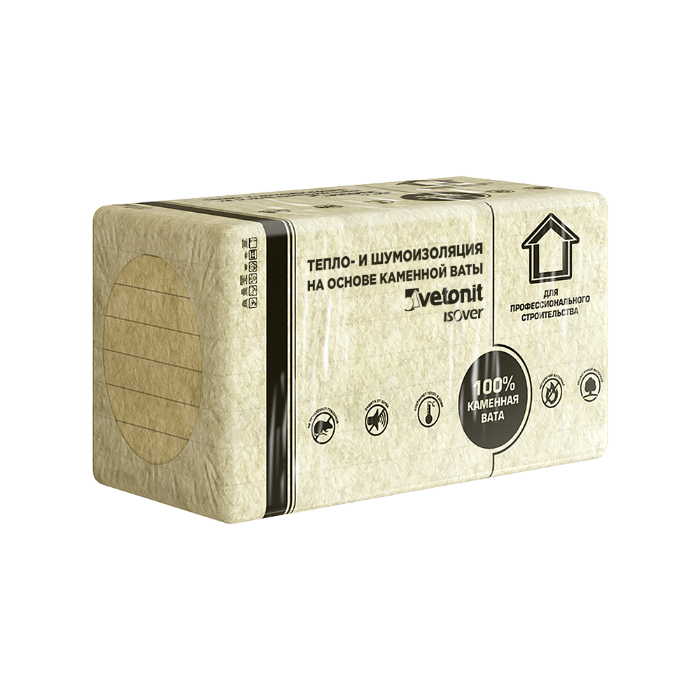 Минплита Изовер Оптимал  (1000 х 600 х 100мм) 0,24 м3 (Лайнрок) 30-34кг/м3 базальтовая